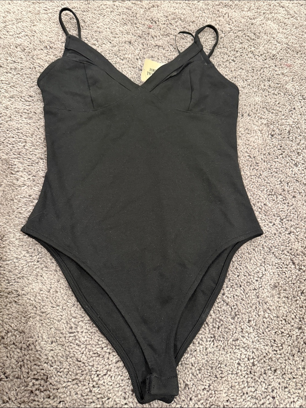 Forever 21 Black V-Neck Bodysuit with Slim Straps